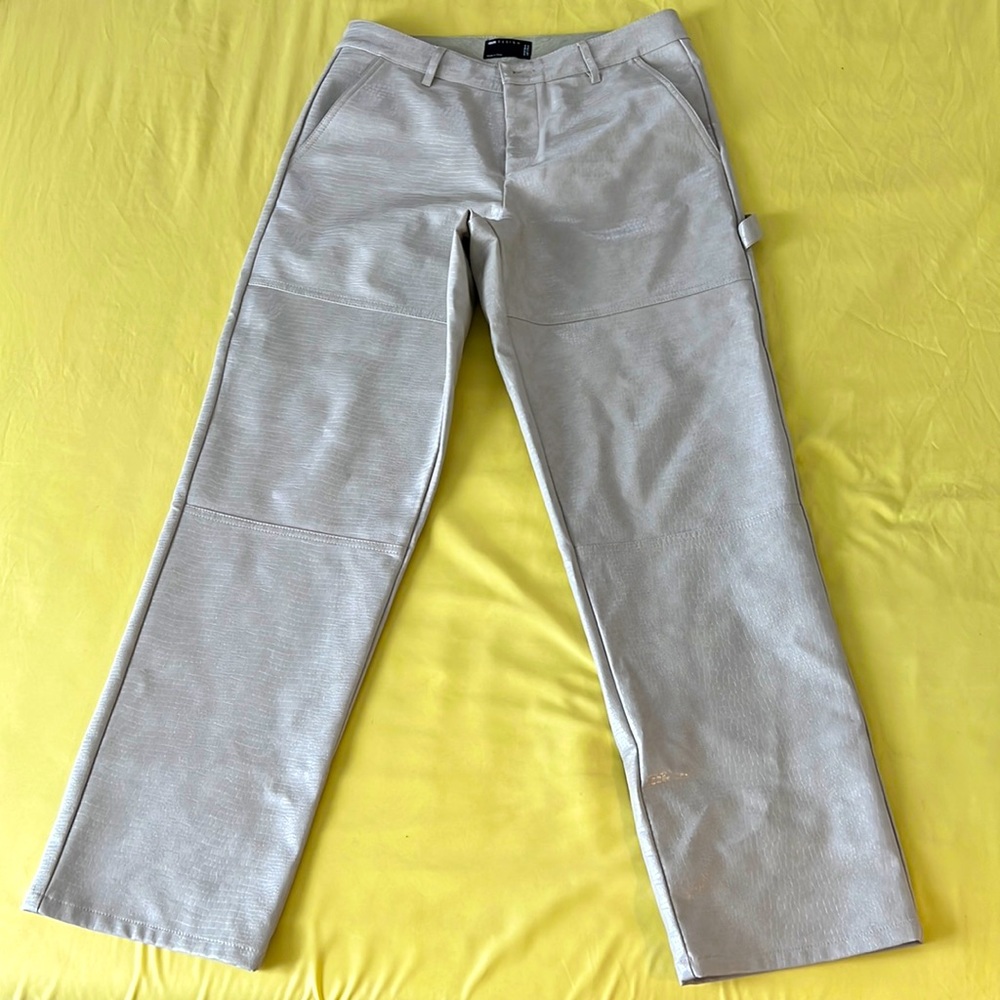 ASOS DESIGN relaxed pants in leather look croc - BEIGE